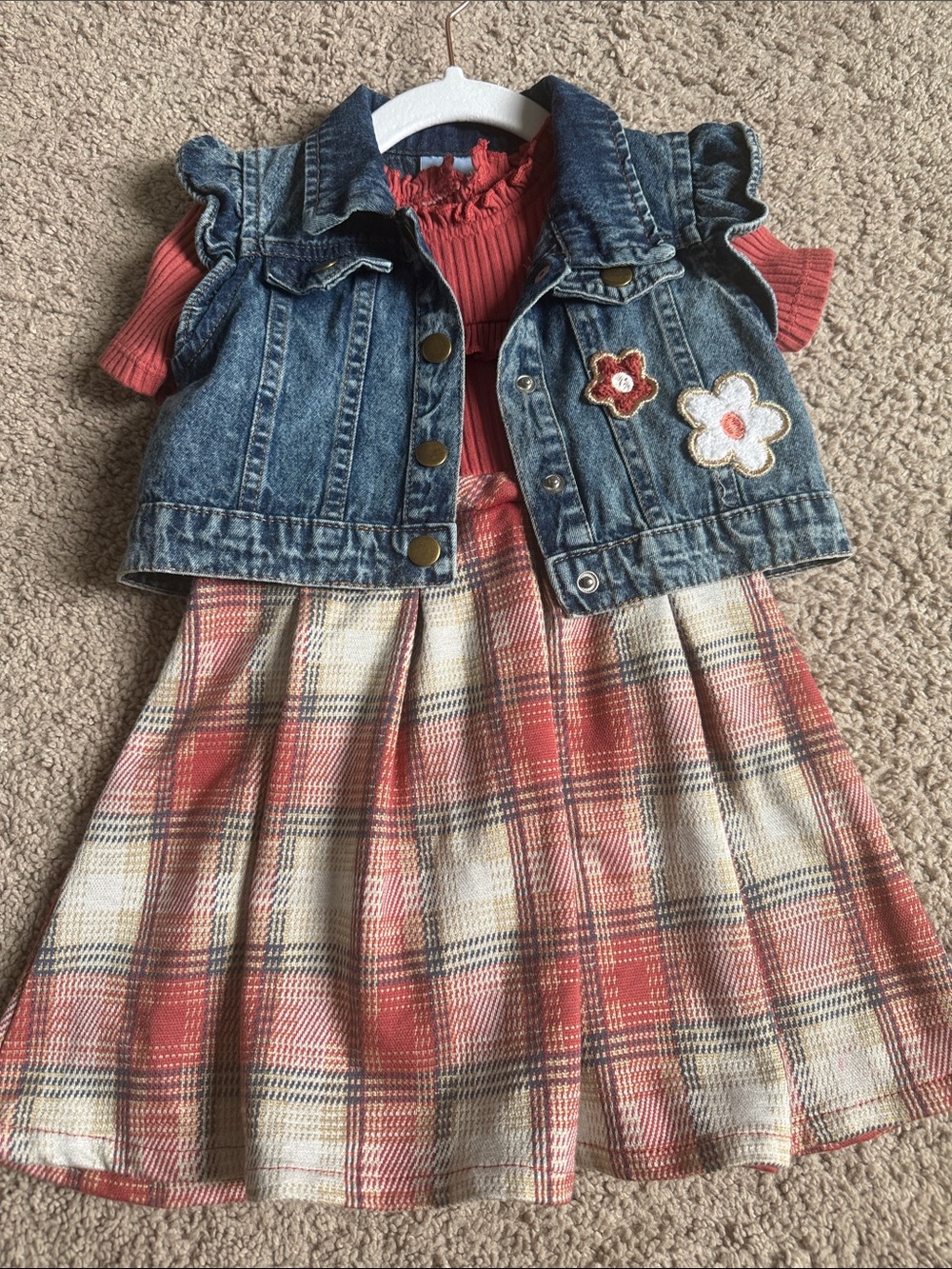 Little Lass Coral & Denim Two-Piece Dress Set